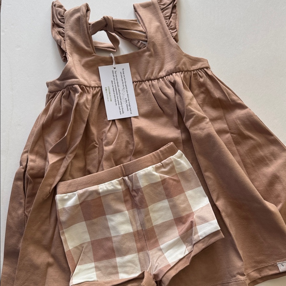 OMI JO NWT 3T girls Heart Tunic & Blooms Set Cocoa and Cream Checker Plaid